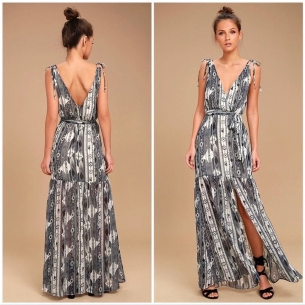 Lulus New Beautiful Mystical Moment Grey Maxi Dress  Size M